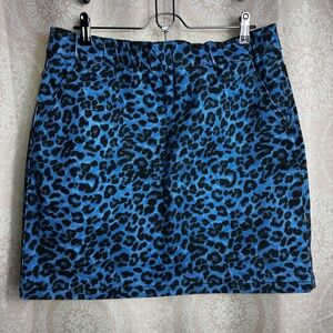 Boston Proper Blue Black Distressed Leopard Print Stretch Mini Skort Size 14